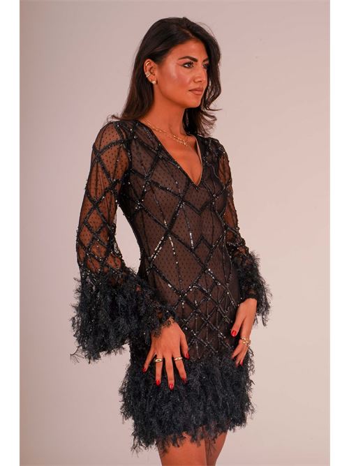 Abito corto in tulle e paillettes twins fantasy | T5007BLACK
